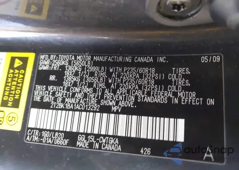 2010 Lexus Rx 350 from USA, damaged, VIN 2T2BK1BA1AC013292
